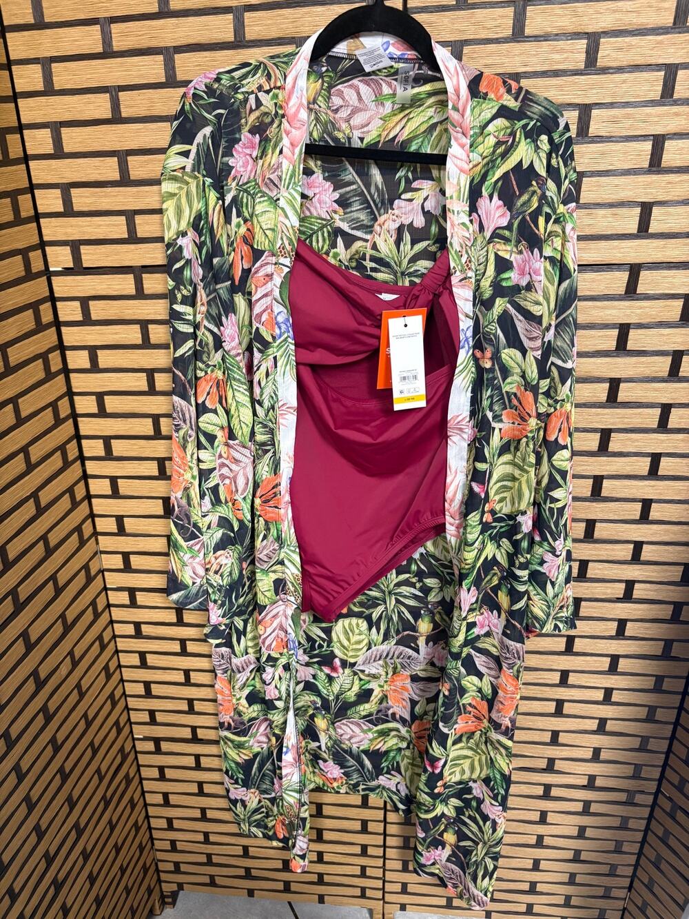 Sofia Vergara Burgundy One Piece Swimsuit‎ And Coverup/Kimono Size Large
